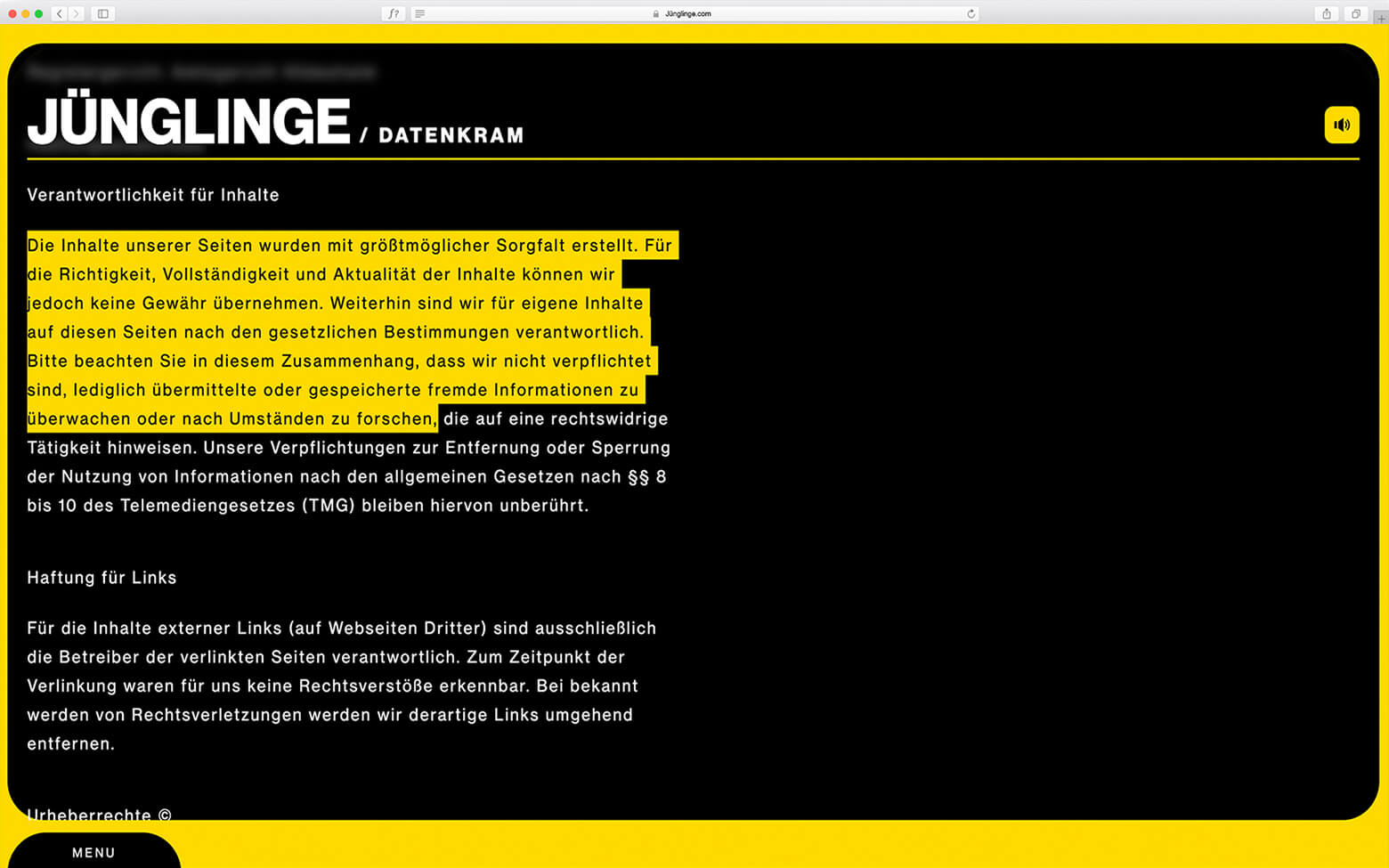 Bild einer Arbeitsprobe von Juenglinge Website