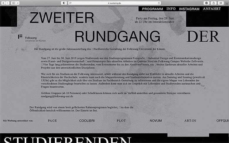 Bild einer Arbeitsprobe von Rundgang19 Website