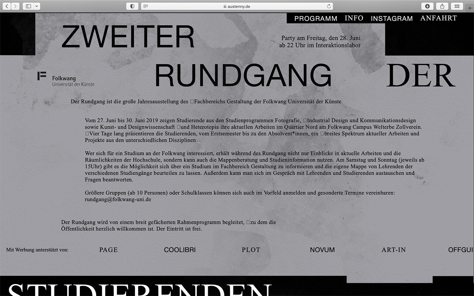 Bild einer Arbeitsprobe von Rundgang19 Website